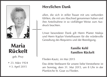 Traueranzeige von Maria Rückelt 