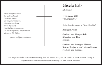 Traueranzeige von Gisela Erb 
