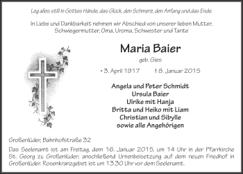 Traueranzeige von Maria Baier 