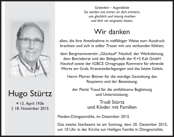 Traueranzeige von Hugo Stürtz 