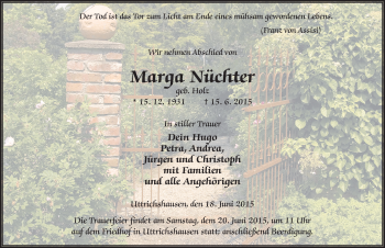 Traueranzeige von Marga Nüchter 