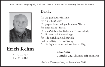 Traueranzeige von Erich Kehm 