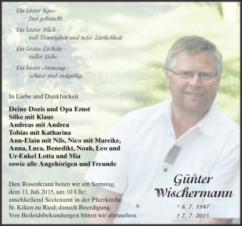 Traueranzeige von Günter Wischermann 