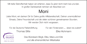 Traueranzeige von Monika Petersein 