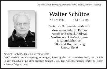Traueranzeige von Walter Schütze 