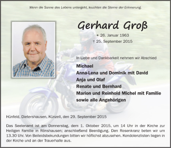 Traueranzeige von Gerhard Groß 