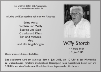 Traueranzeige von Willy Storch 