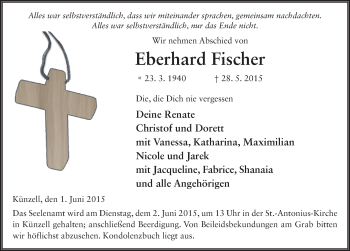 Traueranzeige von Eberhard Fischer 