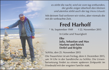 Traueranzeige von Fred Harhoff 