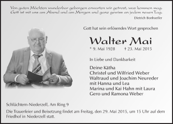 Traueranzeige von Walter Mai 