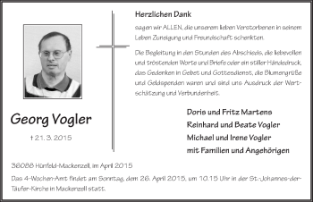 Traueranzeige von Georg Vogler 