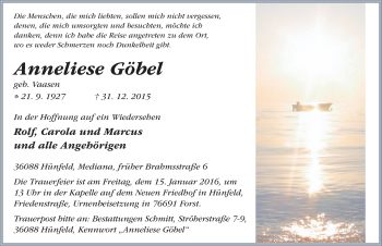 Traueranzeige von Anneliese Göbel 