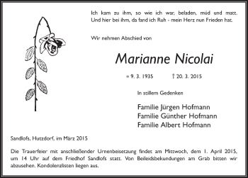 Traueranzeige von Marianne Nicolai 