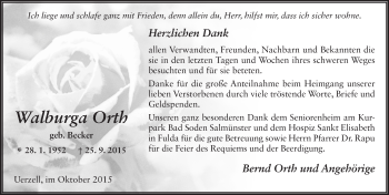 Traueranzeige von Walburga Orth 