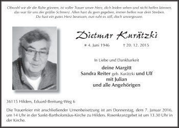 Traueranzeige von Dietmar Kurätzki 