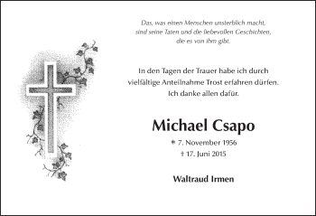 Traueranzeige von Michael Csapo 