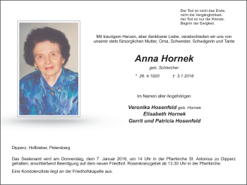 Traueranzeige von Anna Hornek 