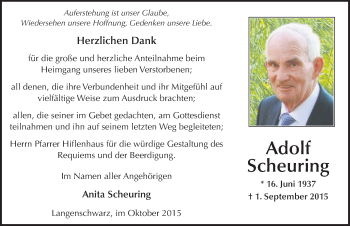 Traueranzeige von Adolf Scheuring 