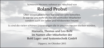 Traueranzeige von Roland Probst 