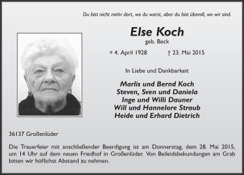 Traueranzeige von Else Koch 