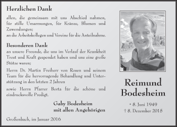 Traueranzeige von Reimund Bodesheim 