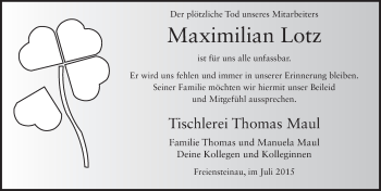 Traueranzeige von Maximilian Lotz 