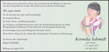 Traueranzeige von Kornelia Schmidt 