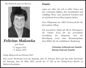 Traueranzeige von Felicitas Makowka 