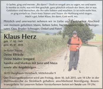Traueranzeige von Klaus Herz 