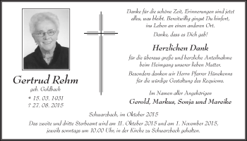 Traueranzeige von Gertrud Rehm 