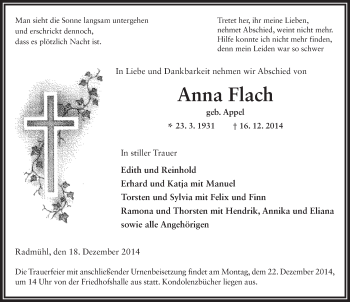 Traueranzeige von Anna Flach 