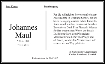 Traueranzeige von Johannes Maul 