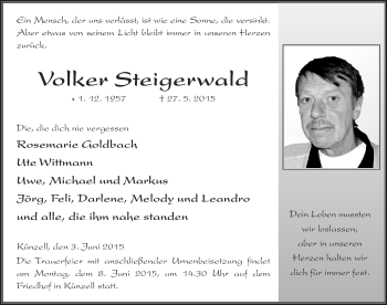 Traueranzeige von Volker Steigerwald 