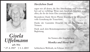 Traueranzeige von Gisela Uffelmann 