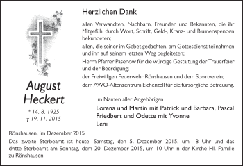 Traueranzeige von August Heckert 