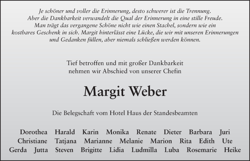  Traueranzeige für Margit Weber vom 22.12.2015 aus 