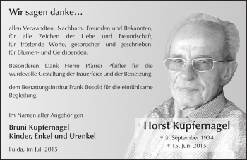 Traueranzeige von Horst Kupfernagel 