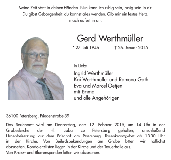 Traueranzeige von Gerd Werthmüller 