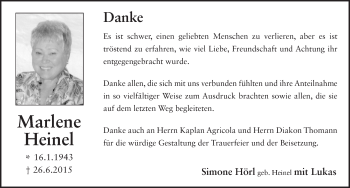 Traueranzeige von Merlene Heinel 