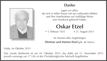 Traueranzeige von Oskar Etzel 