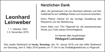 Traueranzeige von Leonhard Leinweber 