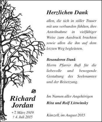 Traueranzeige von Richard Jordan 