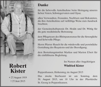 Traueranzeige von Robert Kister 