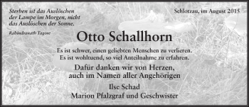 Traueranzeige von Otto Schallhorn 