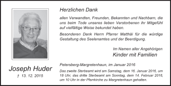 Traueranzeige von Joseph Huder 