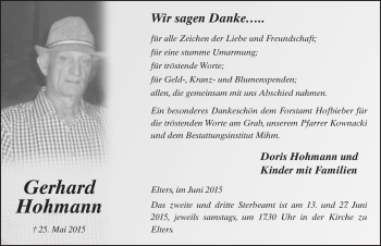 Traueranzeige von Gerhard Hohmann 