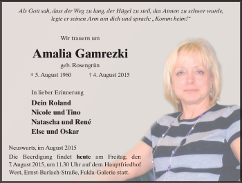 Traueranzeige von Amalia Gamrezki 