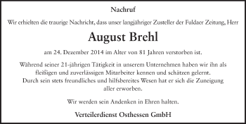 Traueranzeige von August Brehl 