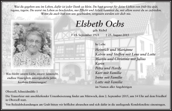 Traueranzeige von Elsbeth Ochs 