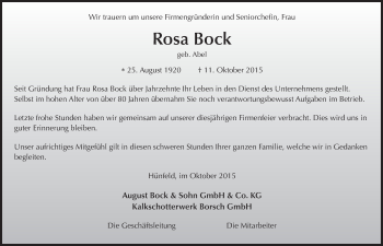 Traueranzeige von Rosa Bock 